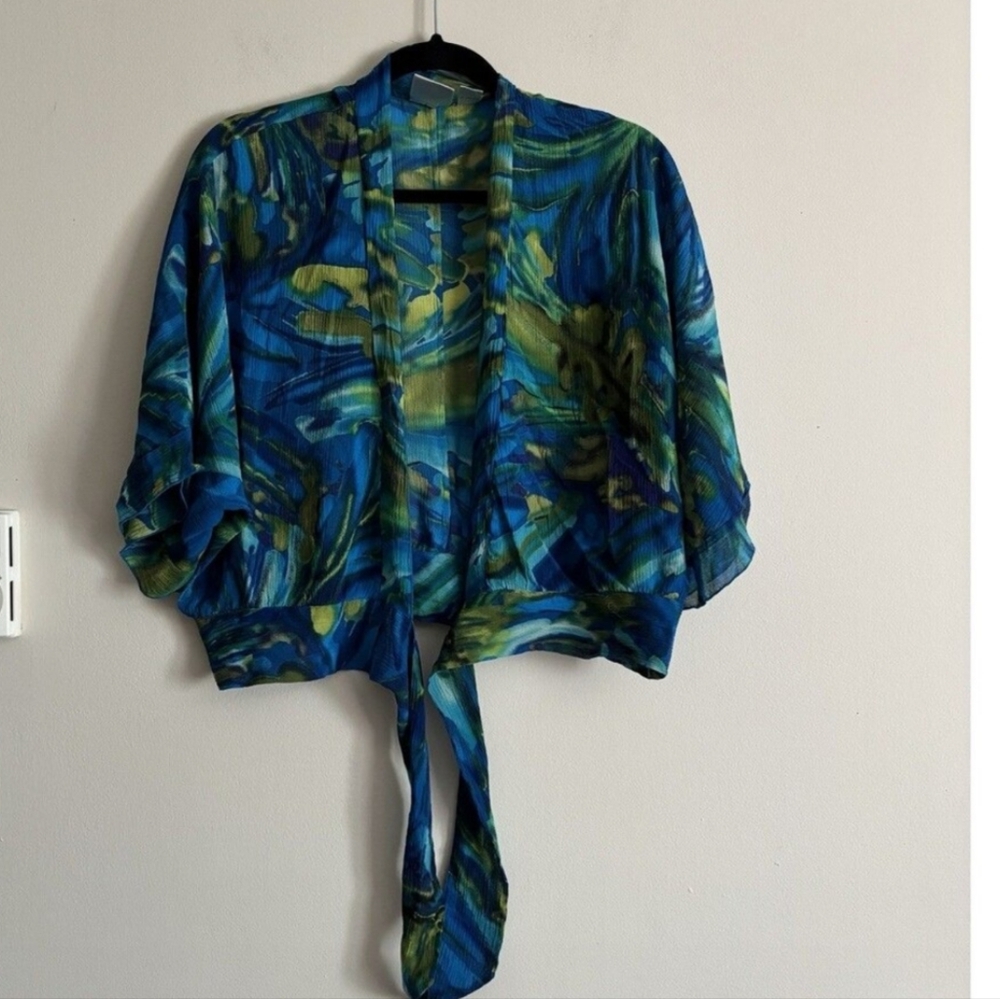 Chico's Vibrant Blue and Green Silk Kimono